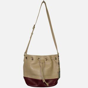 SUSU Leather Bucket Bag Beige Wine Crossbody Shoulder Bag
